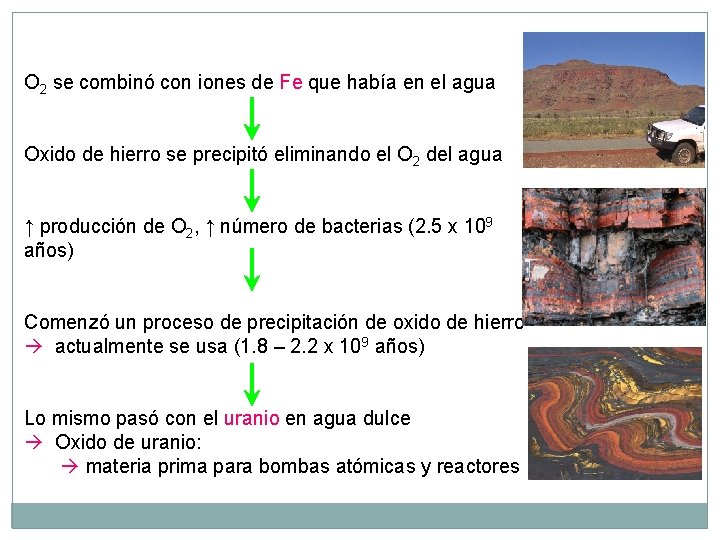 O 2 se combinó con iones de Fe que había en el agua Oxido