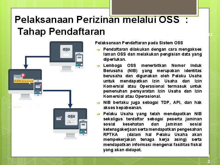 Pelaksanaan Perizinan melalui OSS : Tahap Pendaftaran 12 Pelaksanaan Pendaftaran pada Sistem OSS Pendaftaran