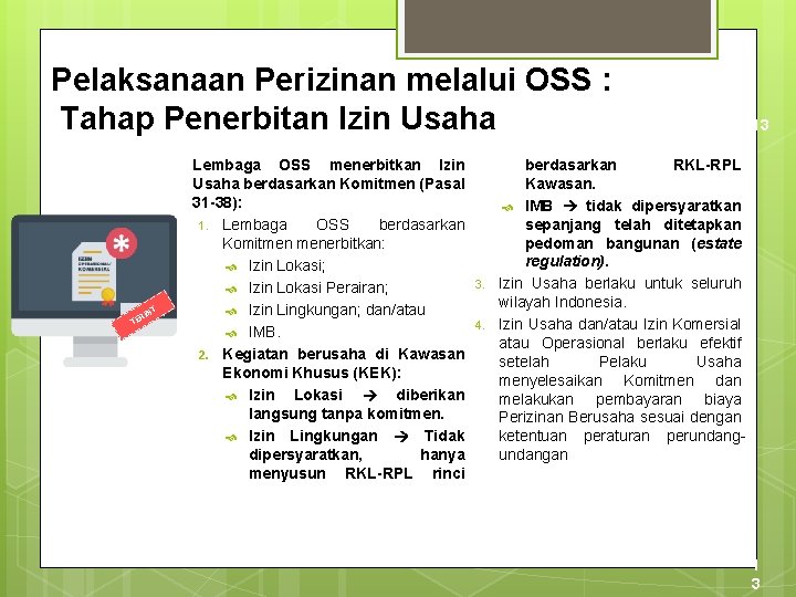 Pelaksanaan Perizinan melalui OSS : Tahap Penerbitan Izin Usaha RB TE IT Lembaga OSS