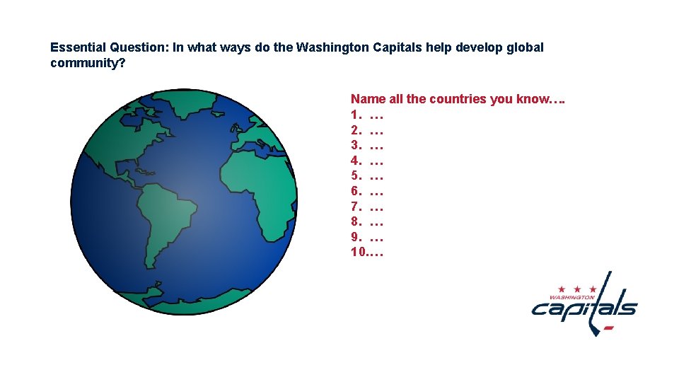 Essential Question: In what ways do the Washington Capitals help develop global community? Name