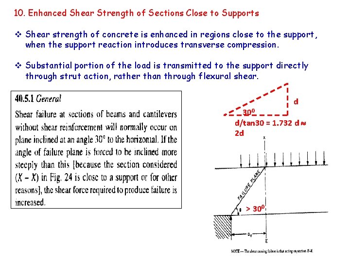 10. Enhanced Shear Strength of Sections Close to Supports v Shear strength of concrete