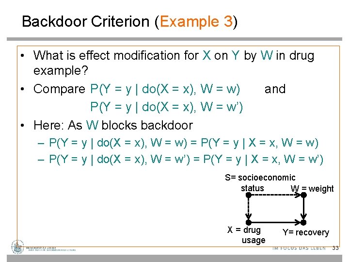 Backdoor Criterion (Example 3) • What is effect modification for X on Y by