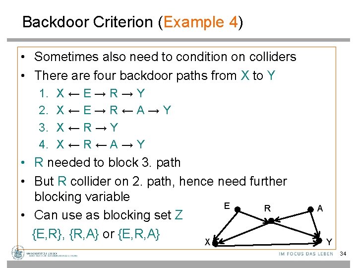 Backdoor Criterion (Example 4) • Sometimes also need to condition on colliders • There