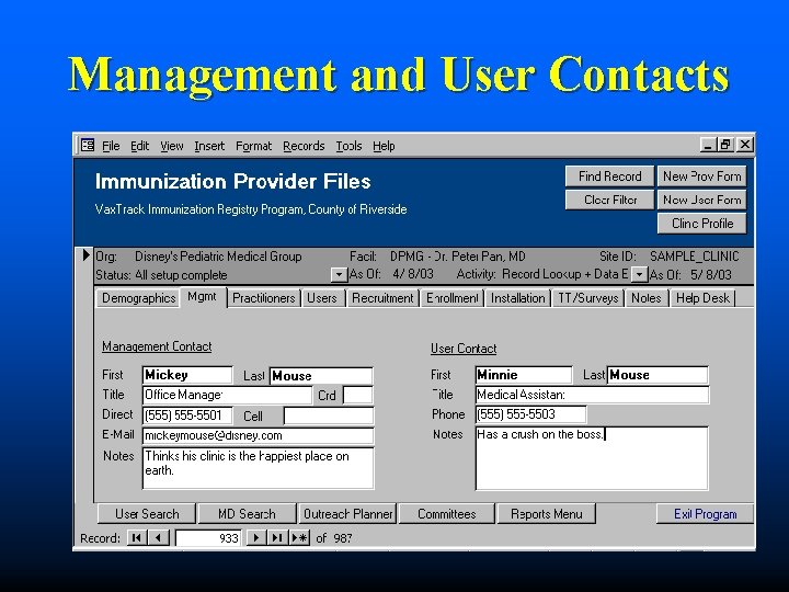 Management and User Contacts 
