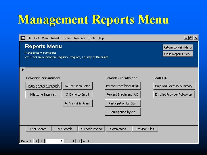 Management Reports Menu 