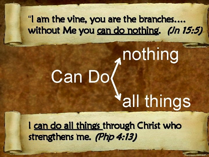 “I am the vine, you are the branches…. without Me you can do nothing.