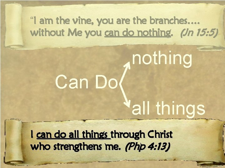 “I am the vine, you are the branches…. without Me you can do nothing.