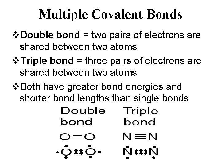 Multiple Covalent Bonds v. Double bond = two pairs of electrons are shared between