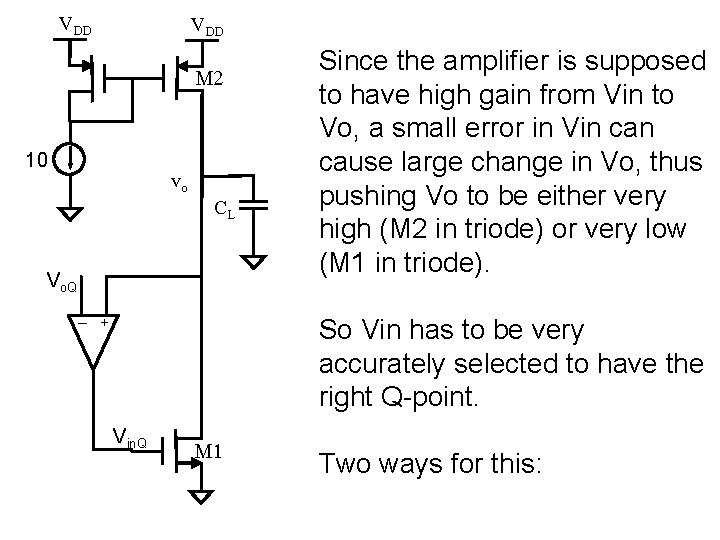 VDD M 2 10 vo CL Vo. Q Since the amplifier is supposed to