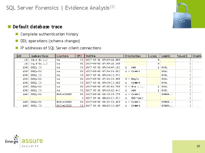 SQL Server Forensics | Evidence Analysis(3) n Default database trace n Complete authentication history