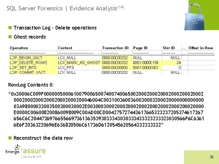 SQL Server Forensics | Evidence Analysis(14) n Transaction Log – Delete operations n Ghost