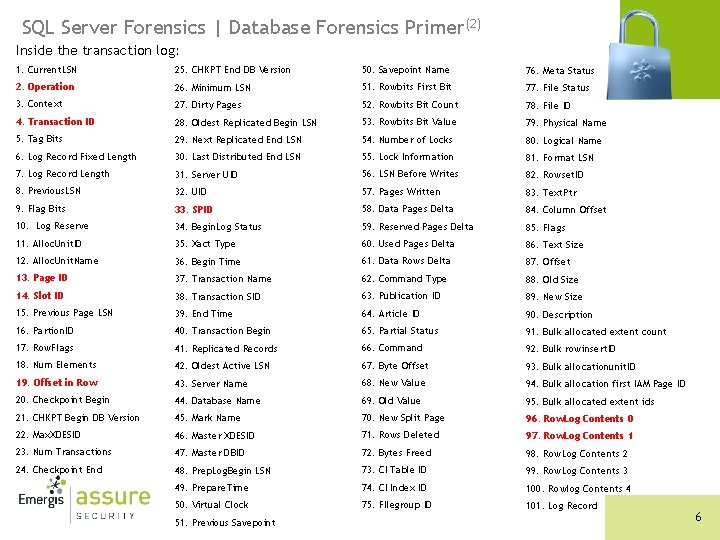SQL Server Forensics | Database Forensics Primer(2) Inside the transaction log: 1. Current. LSN
