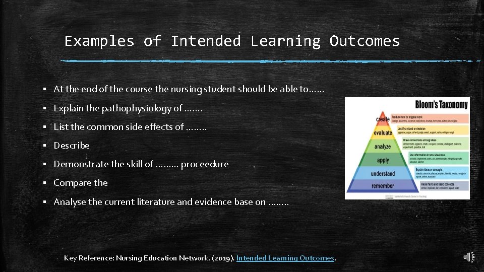 Examples of Intended Learning Outcomes ▪ At the end of the course the nursing Examples of Intended Learning Outcomes ▪ At the end of the course the nursing