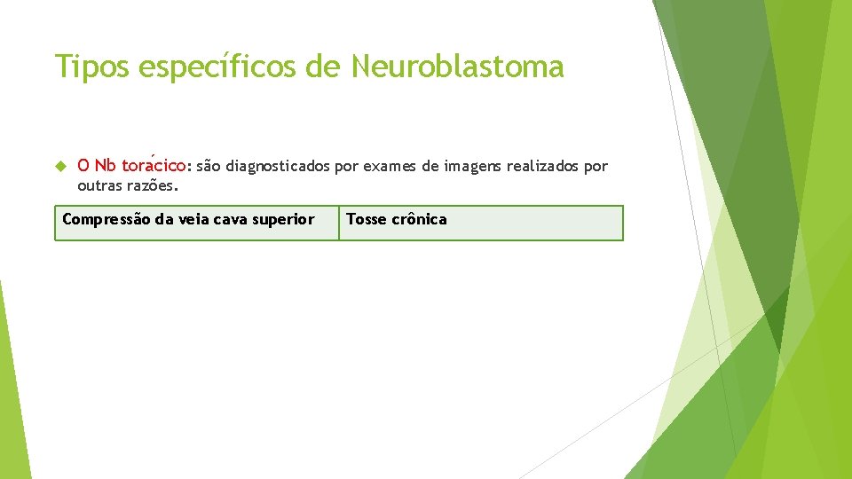 Tipos específicos de Neuroblastoma O Nb tora cico: são diagnosticados por exames de imagens