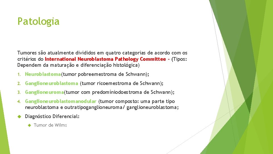 Patologia Tumores são atualmente divididos em quatro categorias de acordo com os critérios do