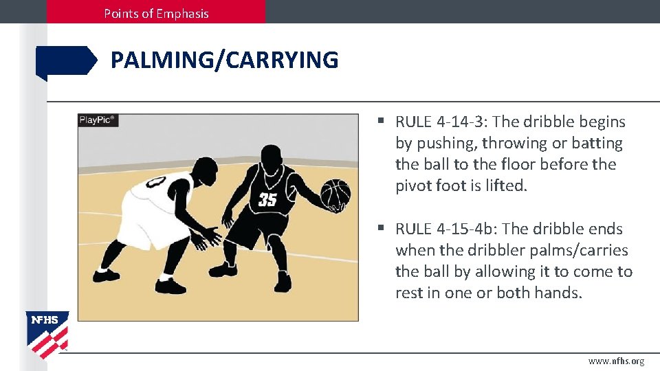 Points of Emphasis PALMING/CARRYING § RULE 4 -14 -3: The dribble begins by pushing,