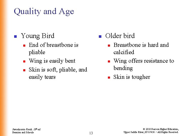 Quality and Age n Young Bird n n End of breastbone is pliable Wing