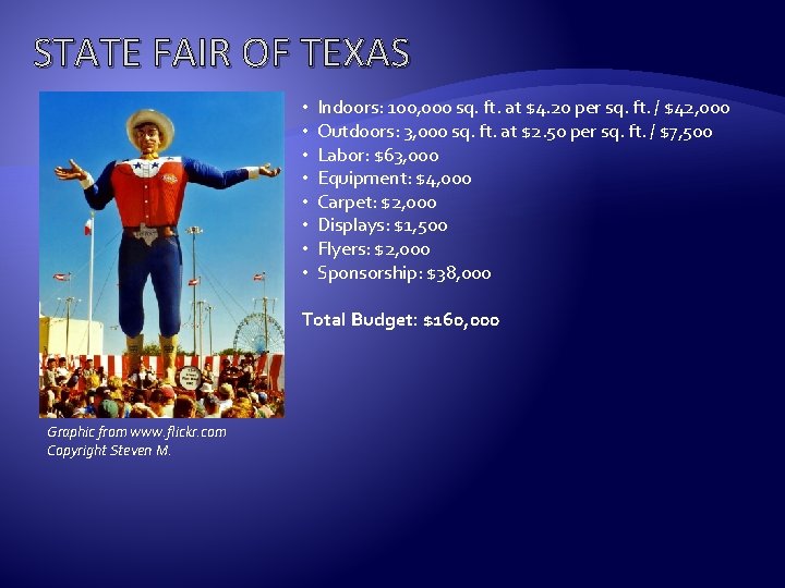 STATE FAIR OF TEXAS • • Indoors: 100, 000 sq. ft. at $4. 20