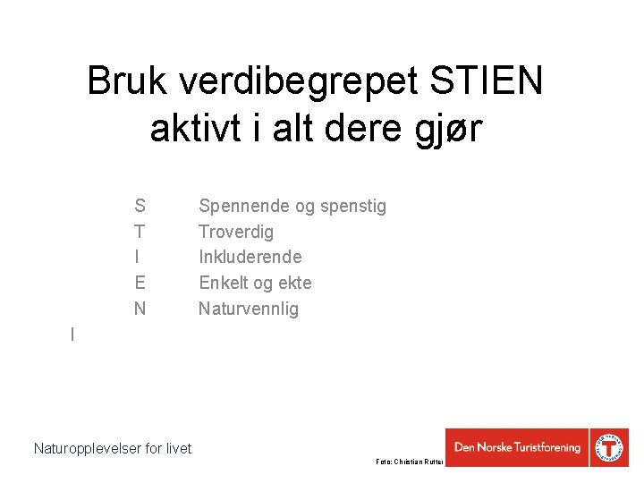 Bruk verdibegrepet STIEN aktivt i alt dere gjør S T I E N Spennende