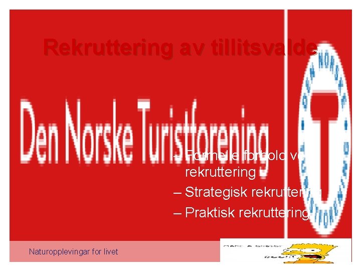 Rekruttering av tillitsvalde – Formelle forhold ved rekruttering – Strategisk rekruttering – Praktisk rekruttering