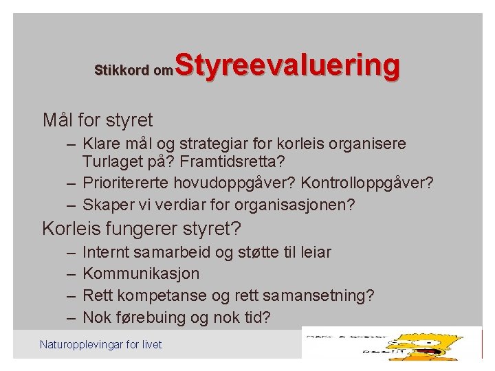 Styreevaluering Stikkord om Mål for styret – Klare mål og strategiar for korleis organisere