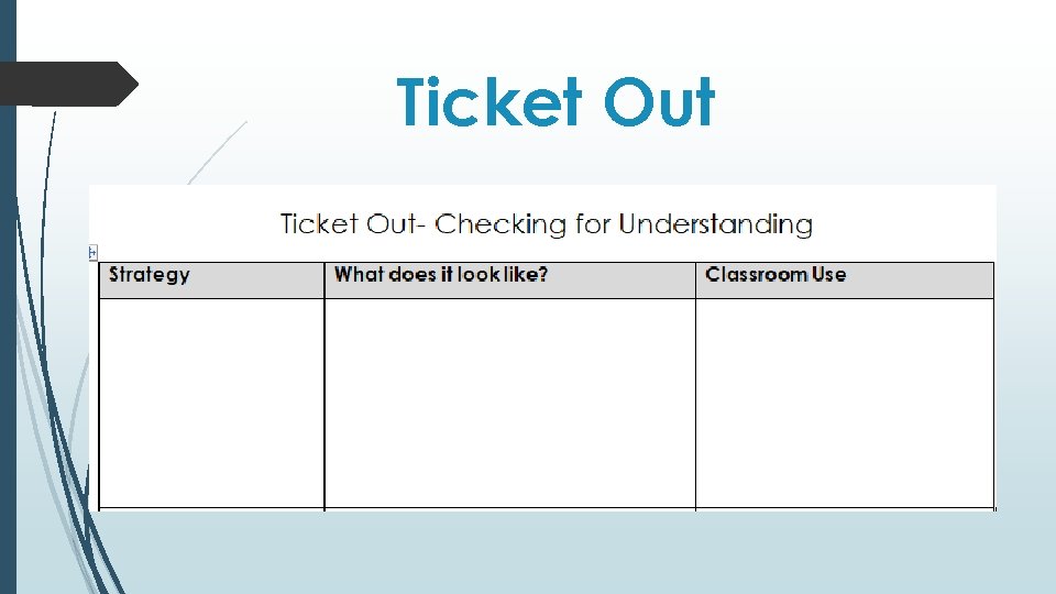 Ticket Out Checking for Understanding Graphic Organizer 