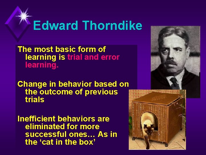 Edward Thorndike The most basic form of learning is trial and error learning. Change