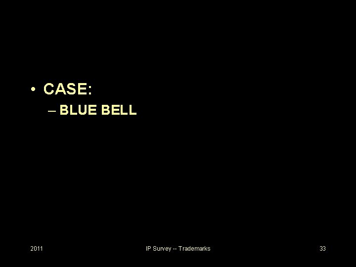  • CASE: – BLUE BELL 2011 IP Survey -- Trademarks 33 