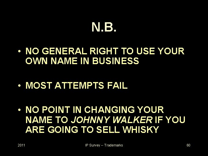 N. B. • NO GENERAL RIGHT TO USE YOUR OWN NAME IN BUSINESS •
