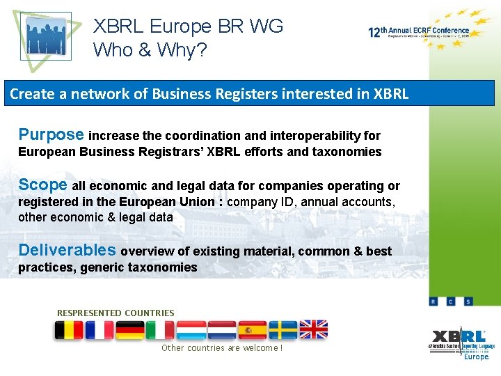 XBRL Europe BR WG Who & Why? Create a network of Business Registers interested