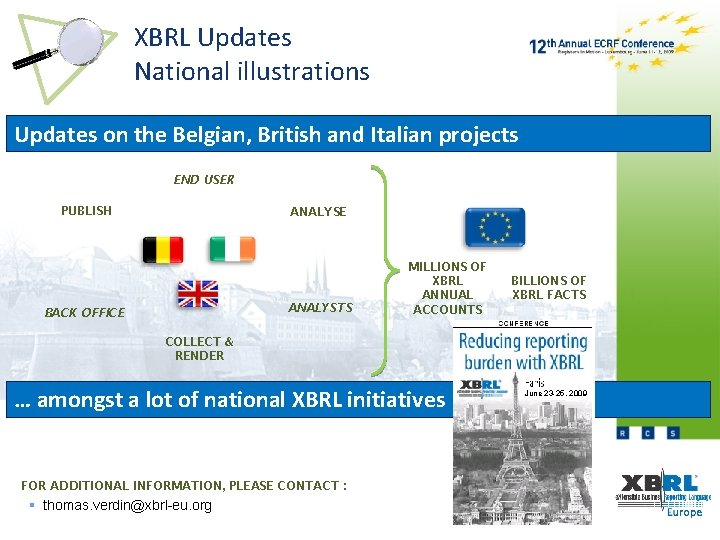 XBRL Updates National illustrations Updates on the Belgian, British and Italian projects END USER