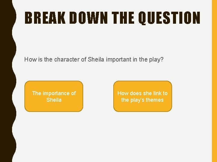 BREAK DOWN THE QUESTION How is the character of Sheila important in the play?