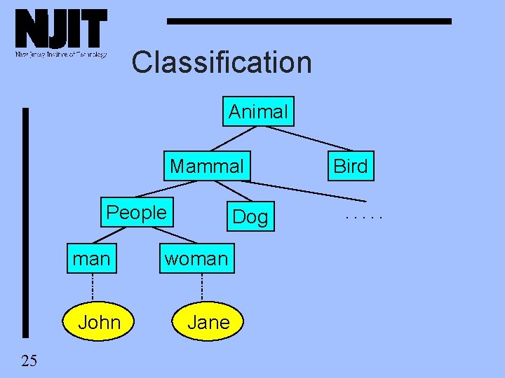 Classification Animal Mammal People man John 25 Dog woman Jane Bird. . . Classification Animal Mammal People man John 25 Dog woman Jane Bird. . .