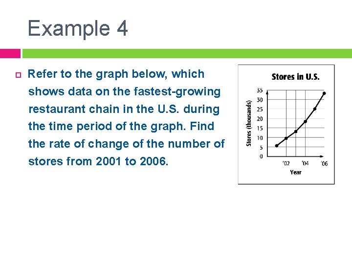 Example 4 Refer to the graph below, which shows data on the fastest-growing restaurant