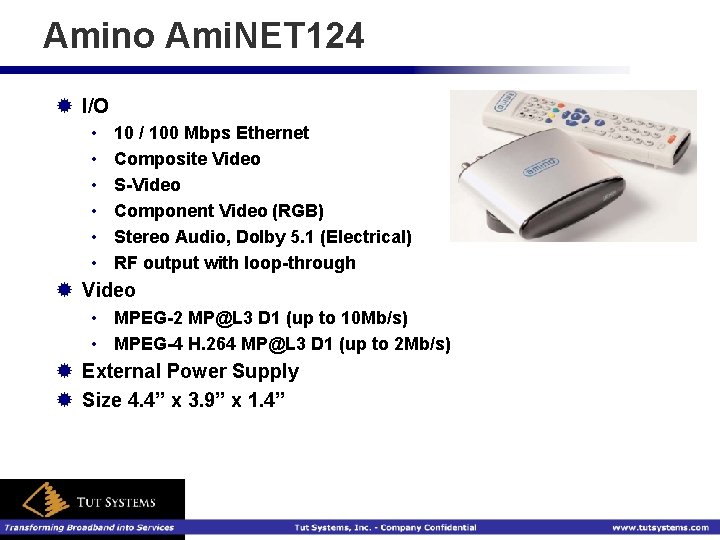 Amino Ami. NET 124 ® I/O • • • 10 / 100 Mbps Ethernet