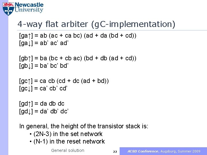 4 -way flat arbiter (g. C-implementation) [ga↑] = ab (ac + ca bc) (ad