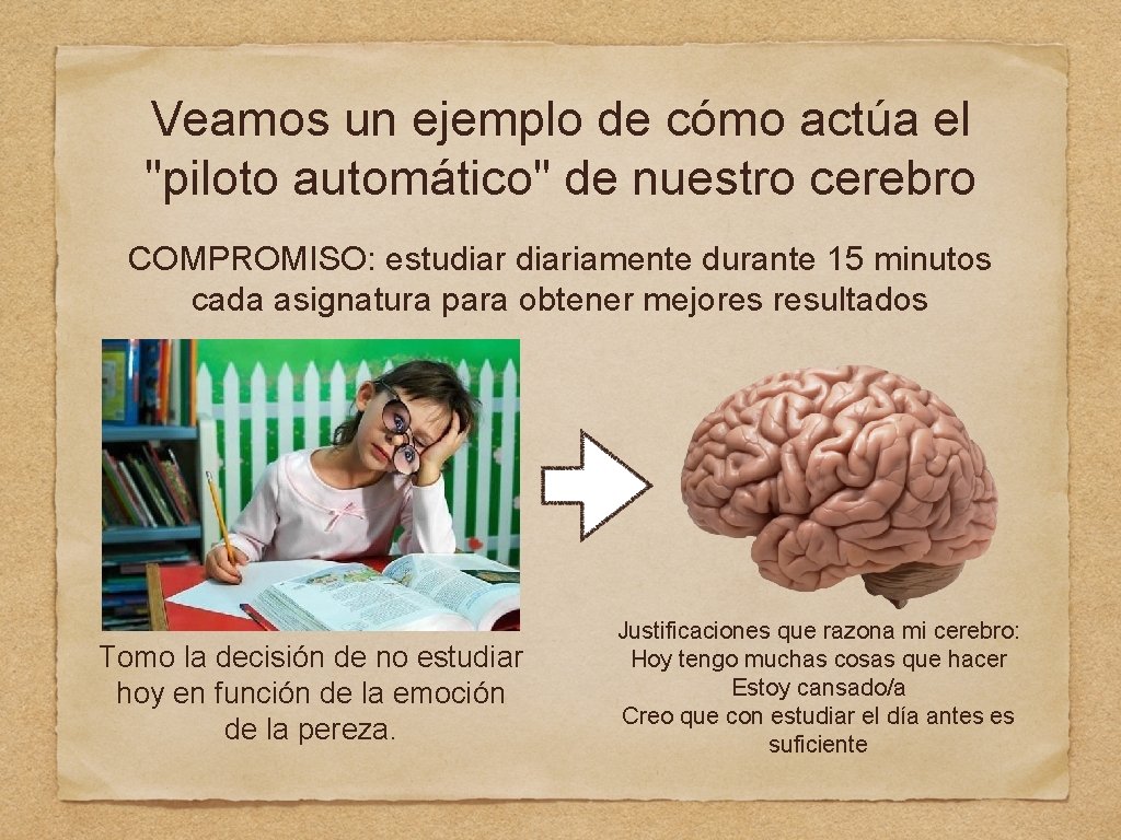 Veamos un ejemplo de cómo actúa el "piloto automático" de nuestro cerebro COMPROMISO: estudiariamente