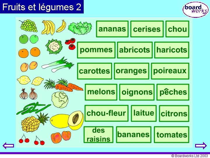 Fruits et légumes 2 © Boardworks Ltd 2003 