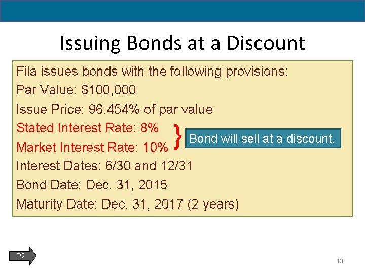 14 - 13 Issuing Bonds at a Discount Fila issues bonds with the following