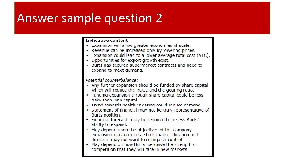 Answer sample question 2 