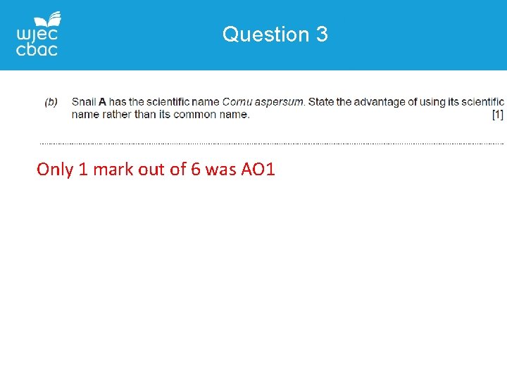 Question 3 Only 1 mark out of 6 was AO 1 