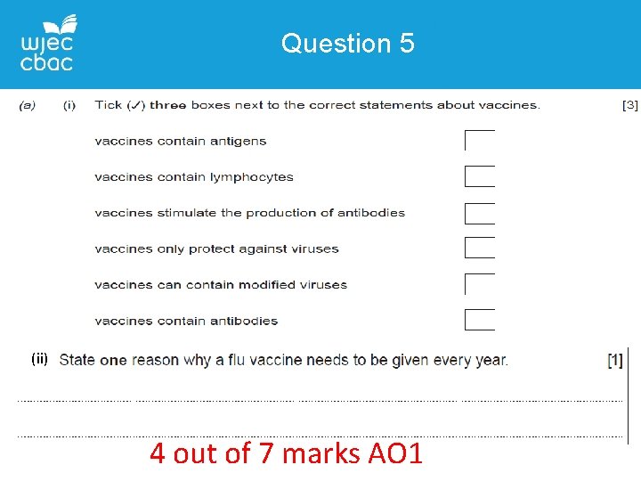 Question 5 (ii) 4 out of 7 marks AO 1 