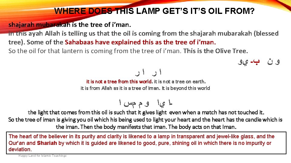 WHERE DOES THIS LAMP GET’S IT’S OIL FROM? shajarah mubarakah is the tree of