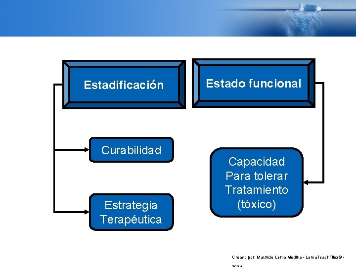 Estadificación Curabilidad Estrategia Terapéutica Estado funcional Capacidad Para tolerar Tratamiento (tóxico) Creado por: Mauricio