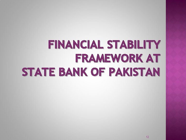 FINANCIAL STABILITY FRAMEWORK AT STATE BANK OF PAKISTAN 12 