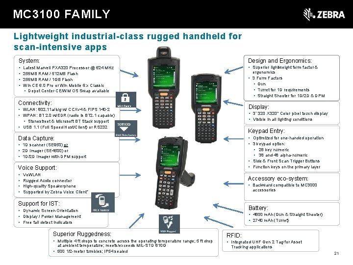 t MC 3100 FAMILY Lightweight industrial-class rugged handheld for scan-intensive apps System: Design and