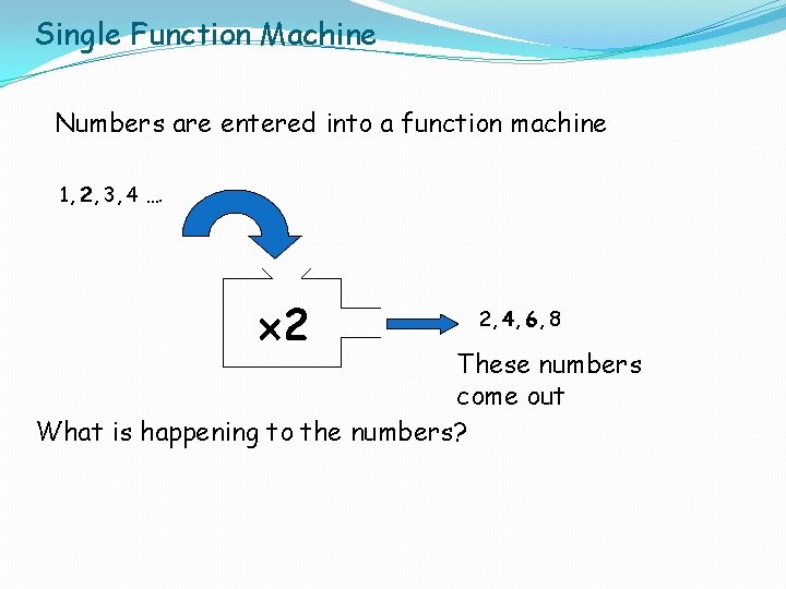 Single Function Machine Numbers are entered into a function machine 1, 2, 3 3,
