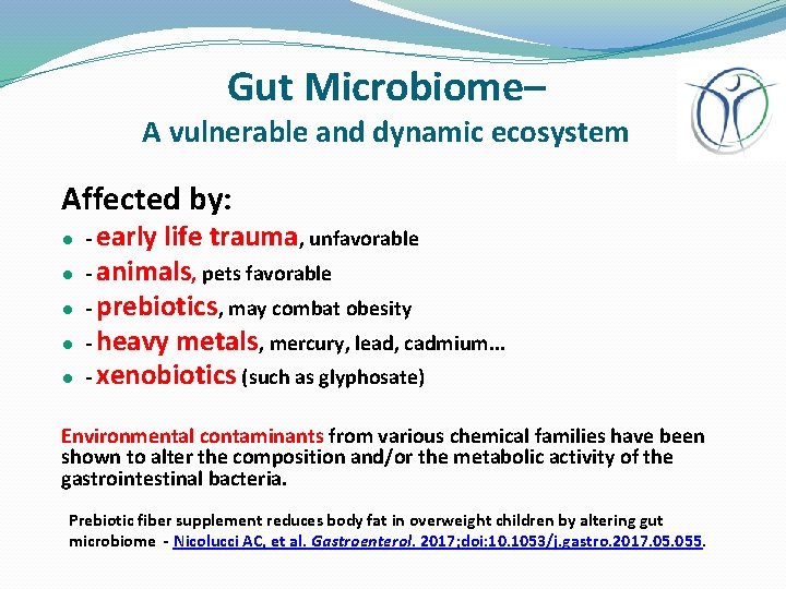 Gut Microbiome– A vulnerable and dynamic ecosystem Affected by: ● - early ● ●