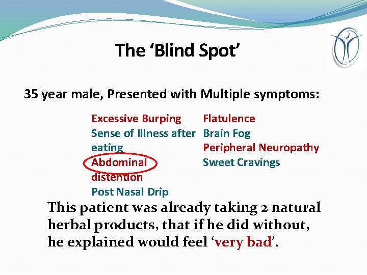 The ‘Blind Spot’ 35 year male, Presented with Multiple symptoms: Excessive Burping Sense of