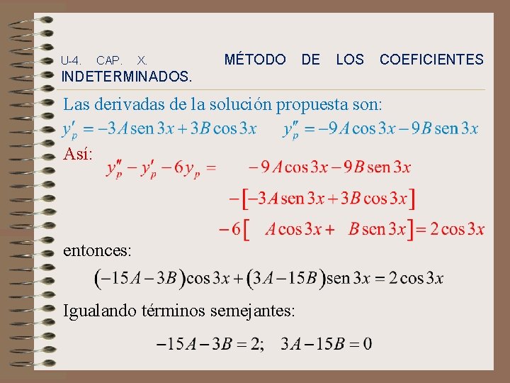 U-4. CAP. X. MÉTODO DE LOS COEFICIENTES INDETERMINADOS. Las derivadas de la solución propuesta